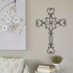Black Metal Scroll Cross Wall Plaque