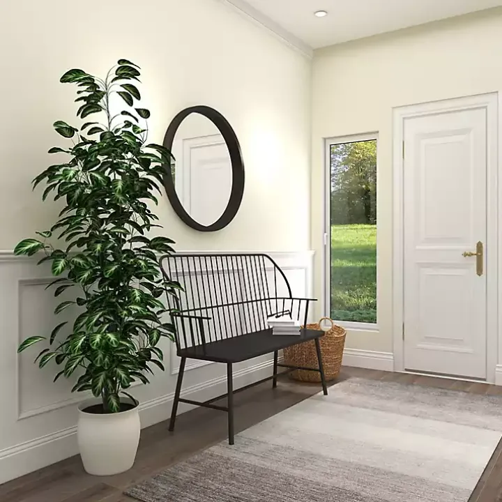 Black Metal Slatted Back Outdoor Bench