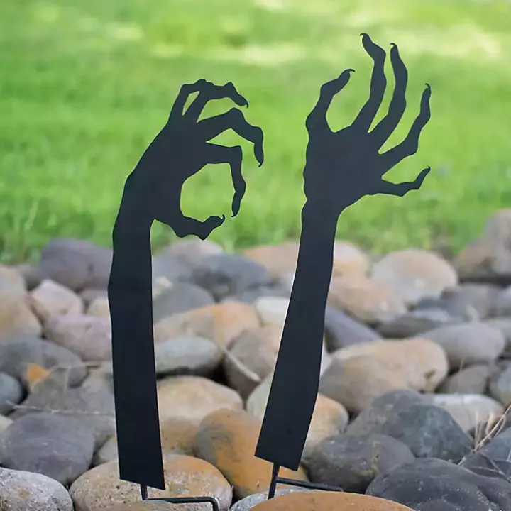 Black Metal Zombie Halloween Lawn Stakes, Set of 2