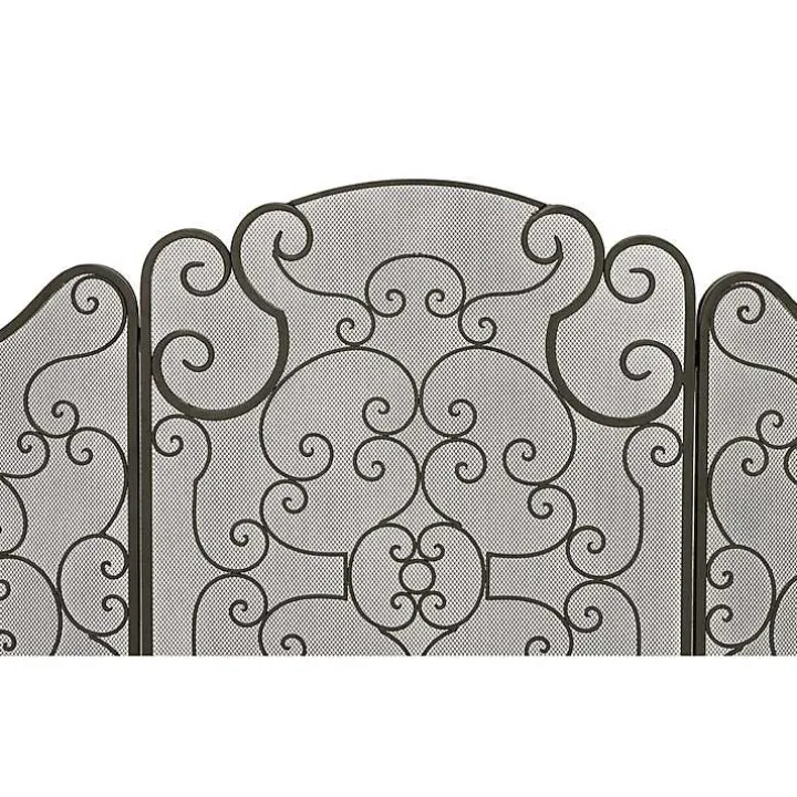 Black Metallic Scroll Three-Panel Fire Screen