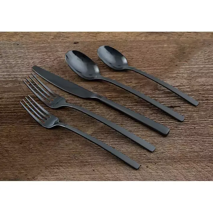 Black Mirrored Steel 20-pc. Flatware Set