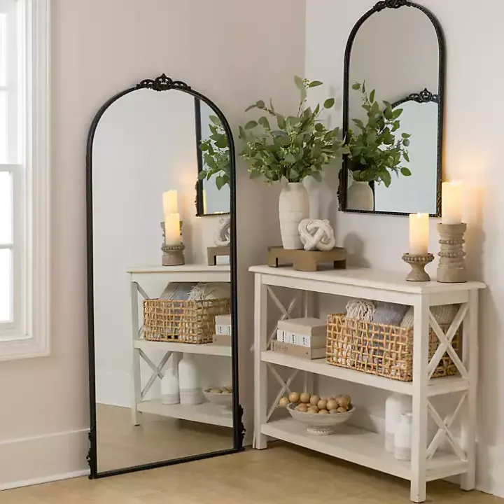 Black Ornate Antique Carved Wall Mirror