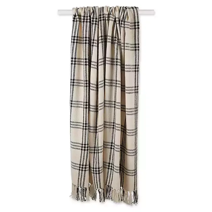 Black Plaid Fringe Throw