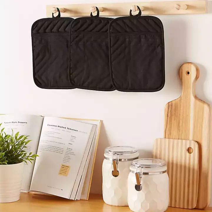 Black Quilted 3-pc. Potholder Set