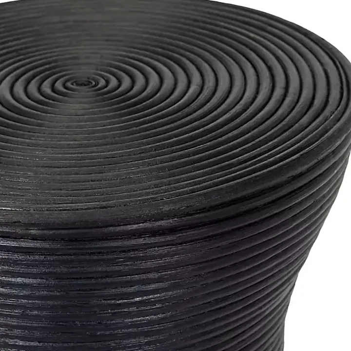 Black Ribbed Rattan Round Accent Table