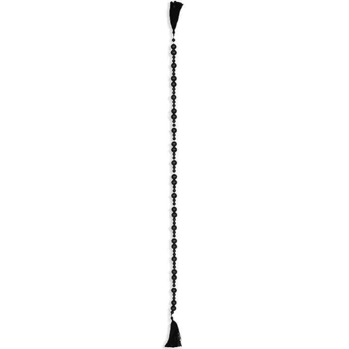 Black Round Wood Bead Tassel Garland