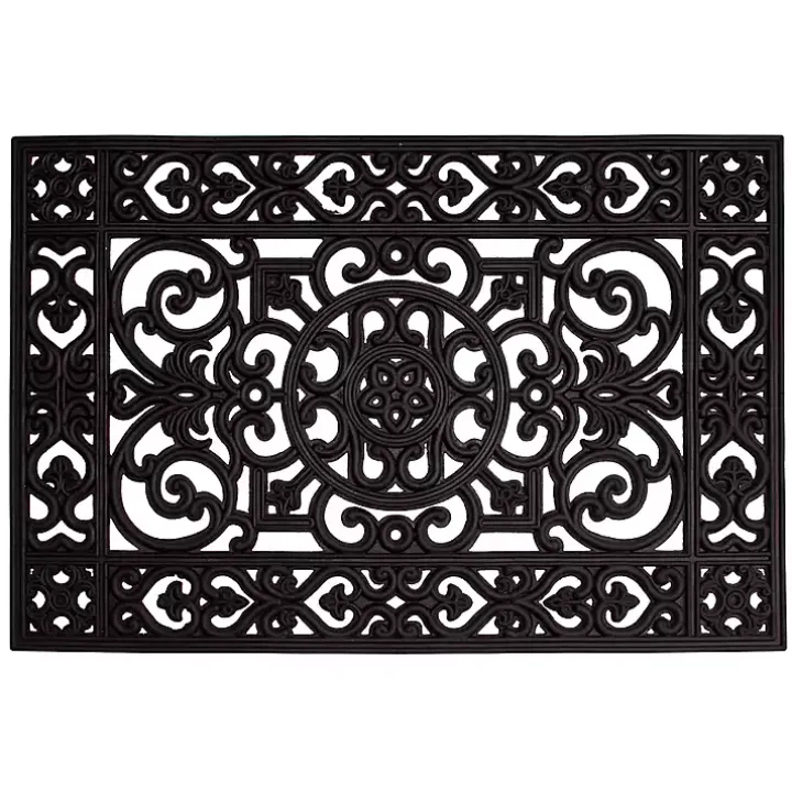 Black Scroll Border Rubber Doormat, 36x24