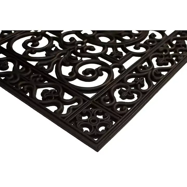 Black Scroll Border Rubber Doormat, 36x24