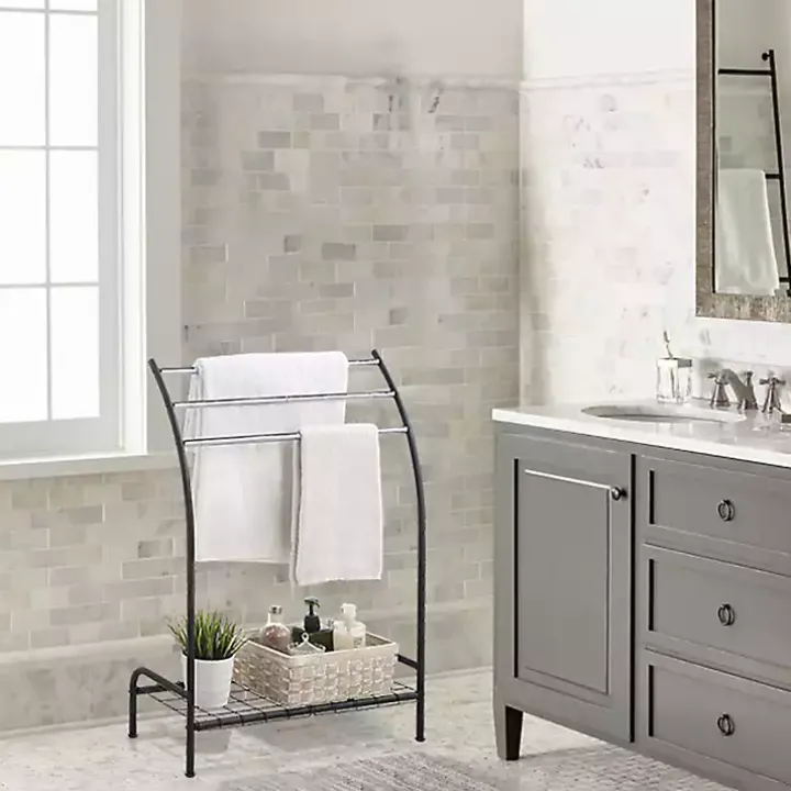 Black Steel 3-Bar Standing Towel Rack