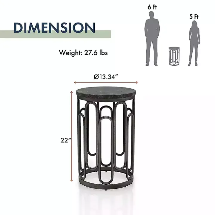 Black Stone and Metal Geometric Accent Table