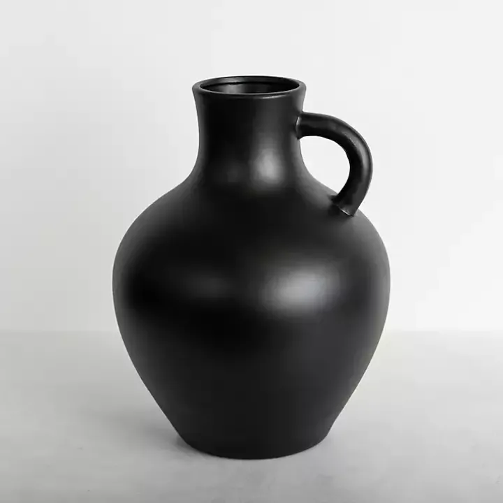 Black Terracotta Pitcher Vase, 13 in.
