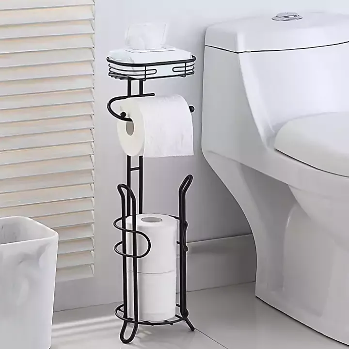Black Toilet Paper Storage Stand with Basket