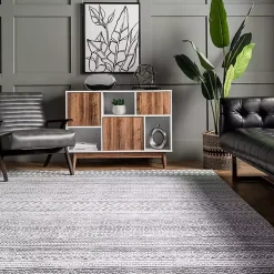 Black Tribal Geometric Washable Area Rug, 6x9