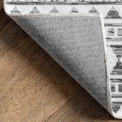 Black Tribal Geometric Washable Area Rug, 5x8