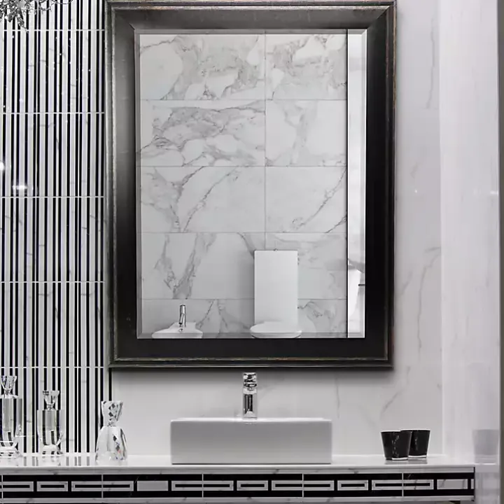 Black Two Step Beveled Frame Vanity Mirror