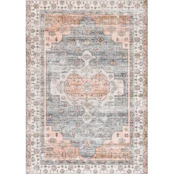 Black Vintage Motif Washable Area Rug, 5x8