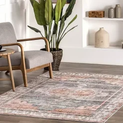 Black Vintage Motif Washable Area Rug, 5x8