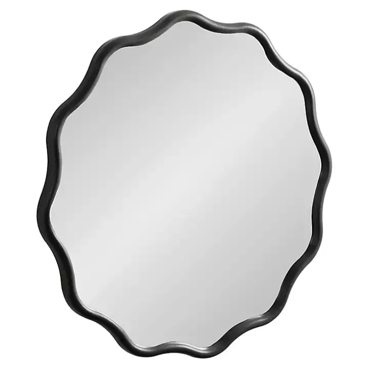 Black Wavy Scallop Round Wall Mirror