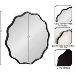 Black Wavy Scallop Round Wall Mirror
