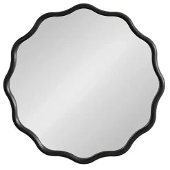 Black Wavy Scallop Round Wall Mirror