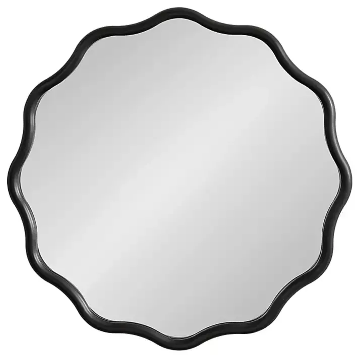 Black Wavy Scallop Round Wall Mirror