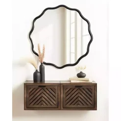 Black Wavy Scallop Round Wall Mirror