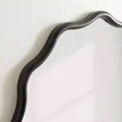 Black Wavy Scallop Round Wall Mirror
