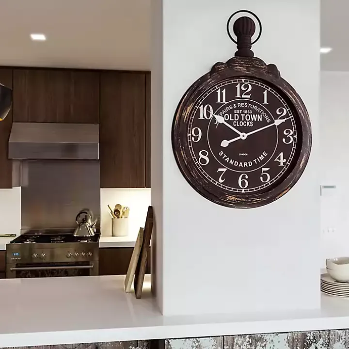 Black Weathered Iron Frame Round Wall Clock