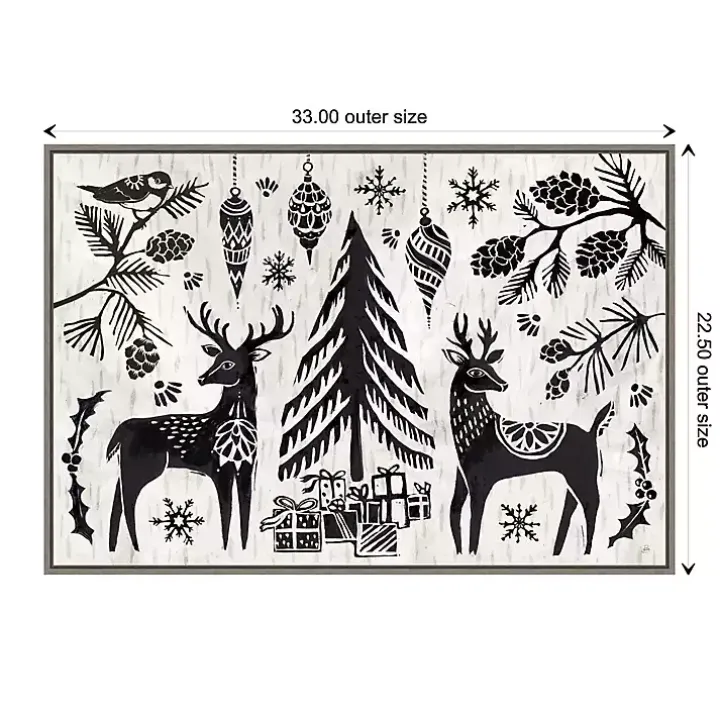 Black White Winter Reindeer Framed Art Print