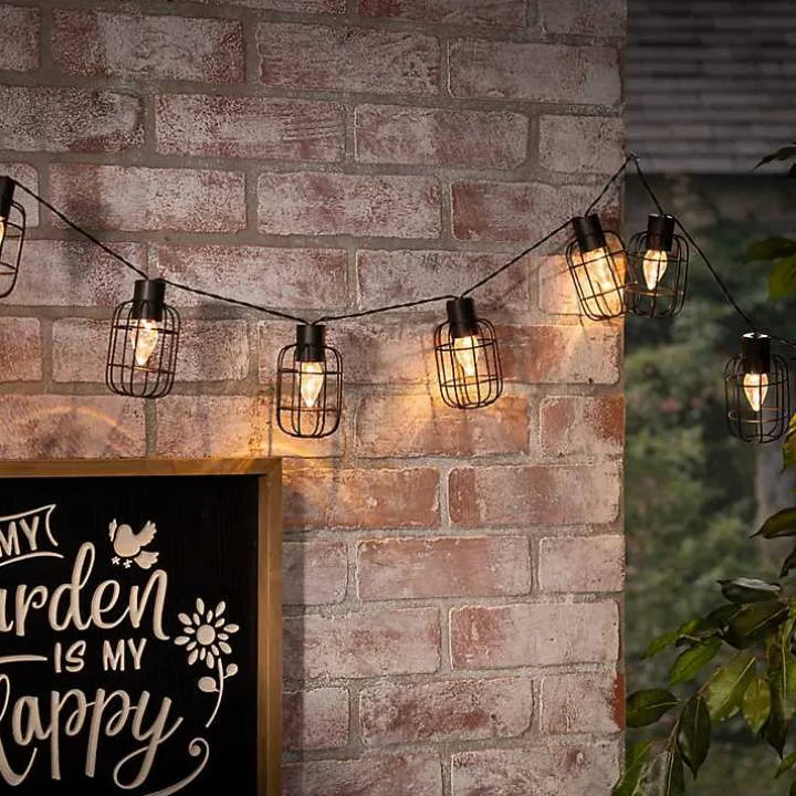 Black Wire Round Cage Solar Outdoor String Lights