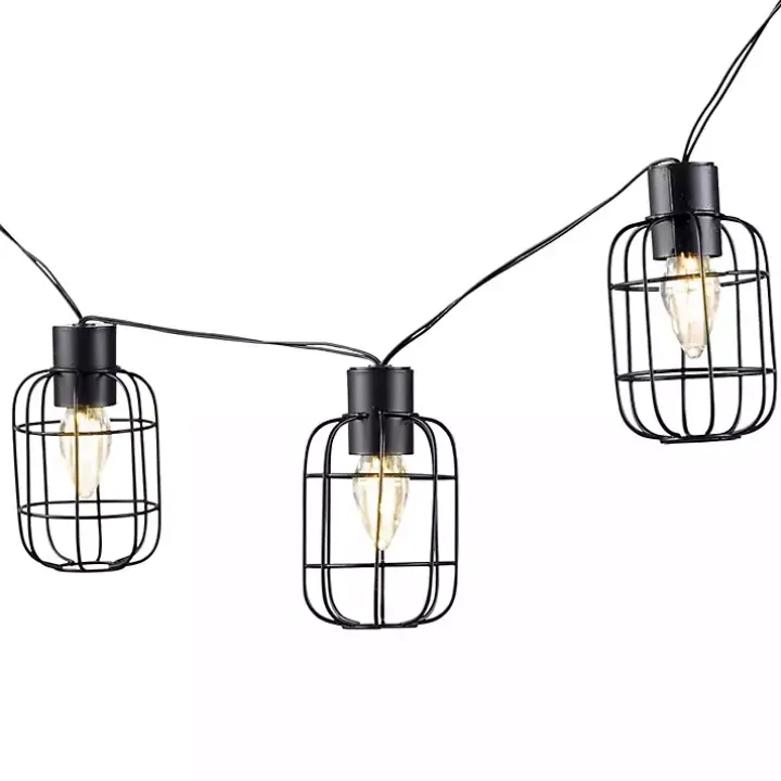 Black Wire Round Cage Solar Outdoor String Lights