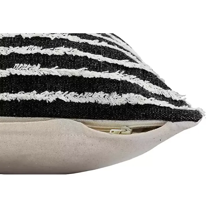 Black Wispy Ways Tufted Stripe Lumbar Pillow