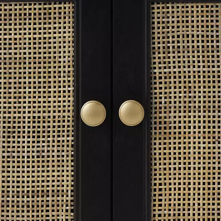 Black Wood & Natural Rattan 2-Door Cabinet
