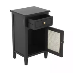 Black Wood & Natural Rattan Small Cabinet