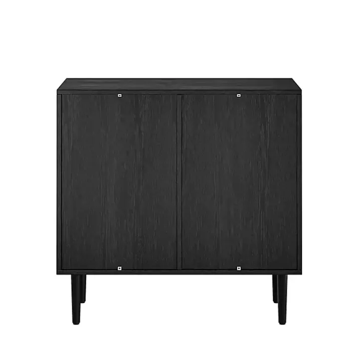 Black Wood and Arched Rattan 2-Door Cabinet