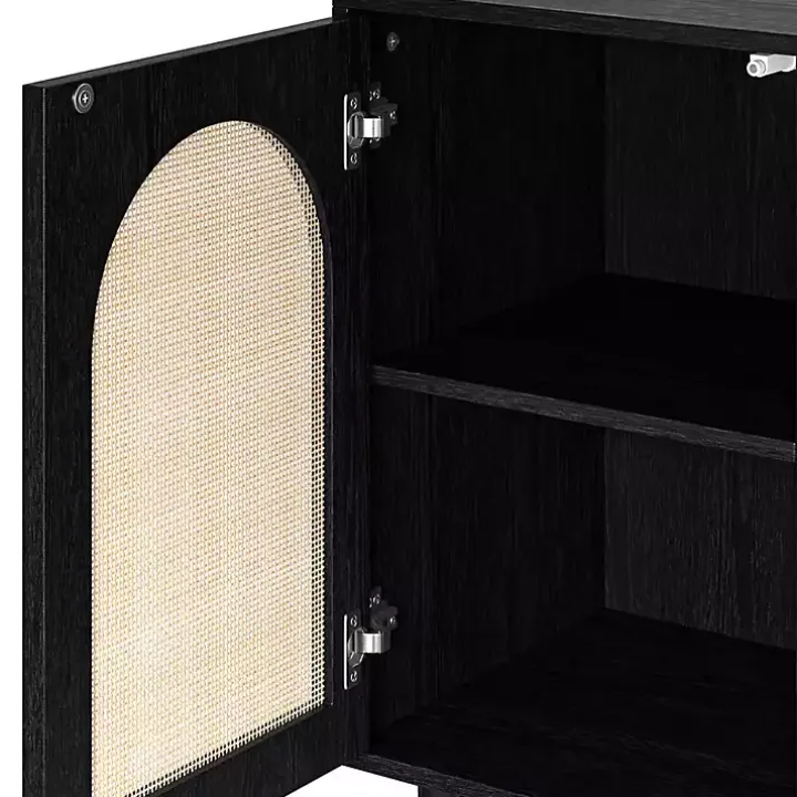 Black Wood and Arched Rattan 2-Door Cabinet