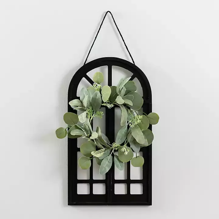 Black Wood and Mini Wreath Arch Wall Plaque