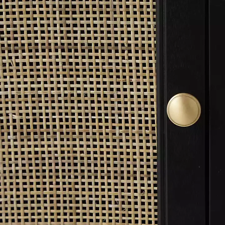 Black Wood and Natural Rattan Cabinet