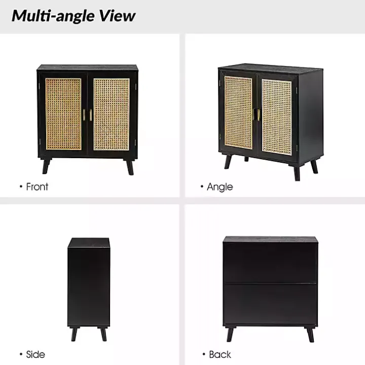 Black Wood and Rattan Carpinteria Cabinet