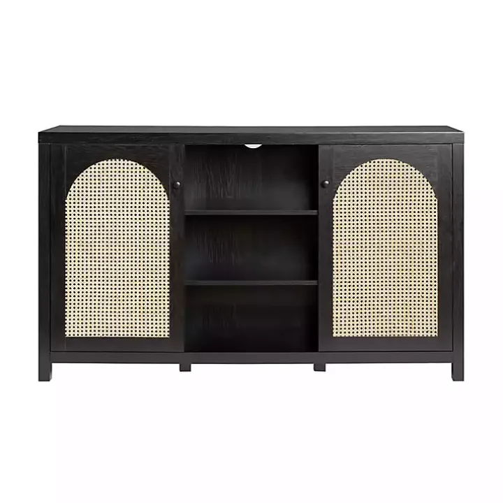 Black Wood and Rattan 2-Door Sideboard