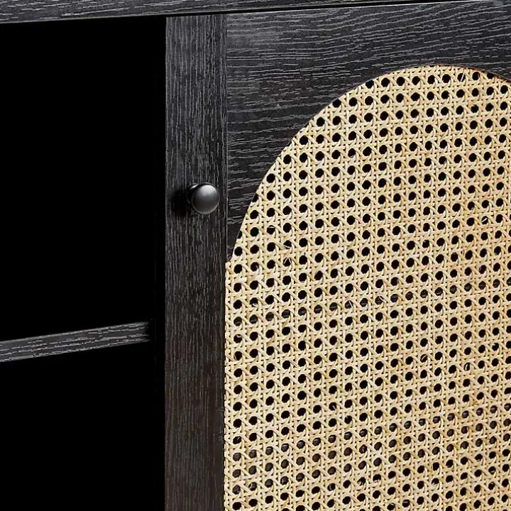 Black Wood and Rattan 2-Door Sideboard