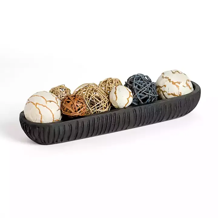 Black Wood Carved Decorative Trough Bowl
