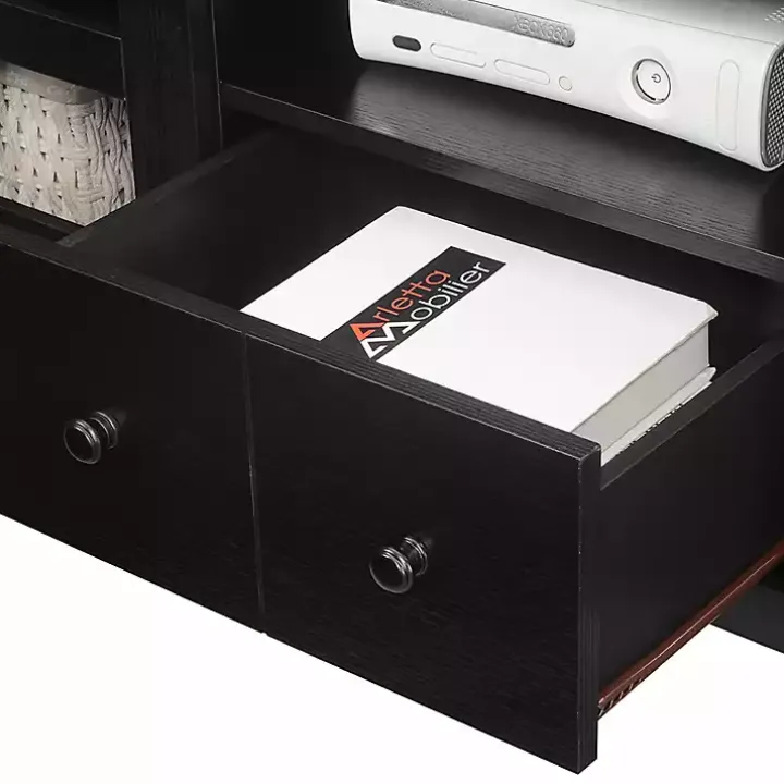 Black Wood 2-Door Windowpane Media Cabinet
