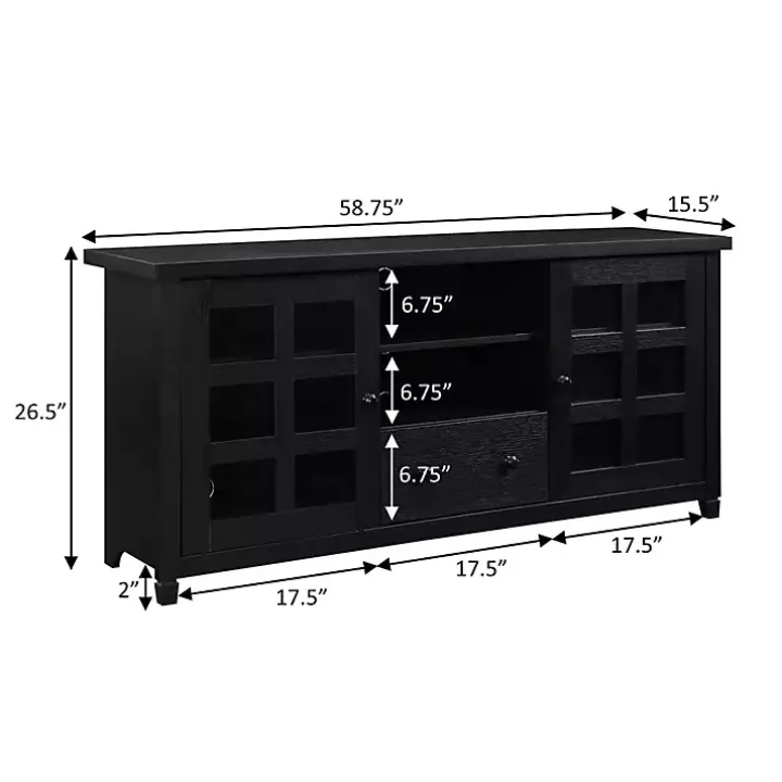 Black Wood 2-Door Windowpane Media Cabinet