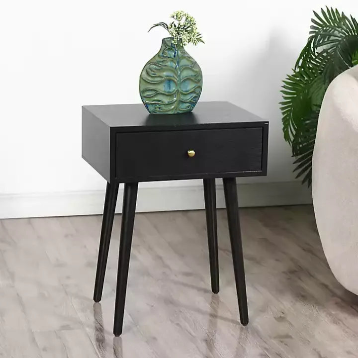 Black Wood 1-Drawer Arthur Accent Table