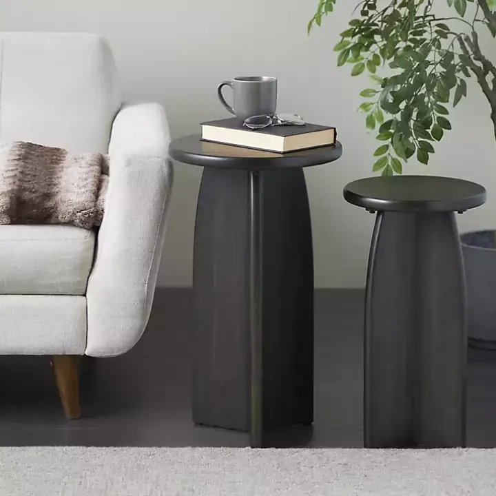 Black Wood Modern Accent Tables, Set of 2