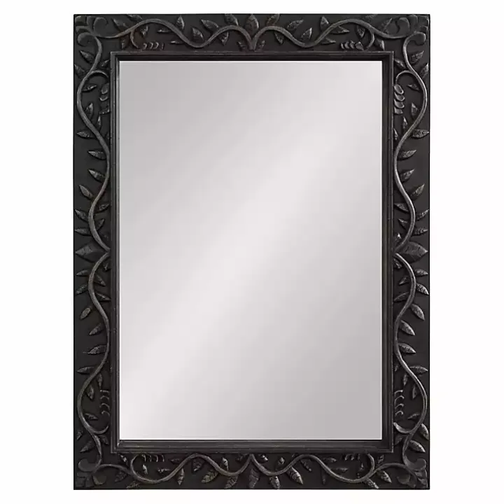 Black Wood Ornate Carved Wall Mirror