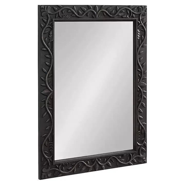 Black Wood Ornate Carved Wall Mirror