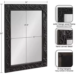 Black Wood Ornate Carved Wall Mirror