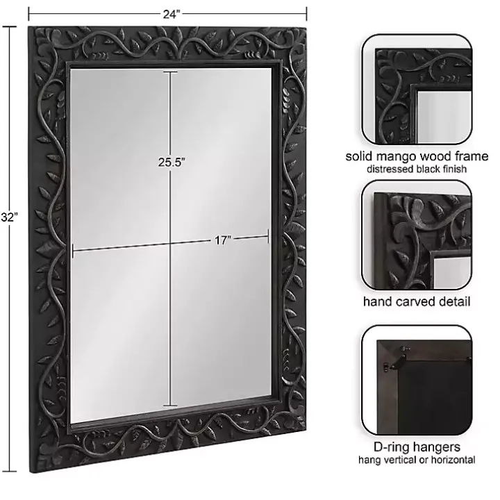 Black Wood Ornate Carved Wall Mirror